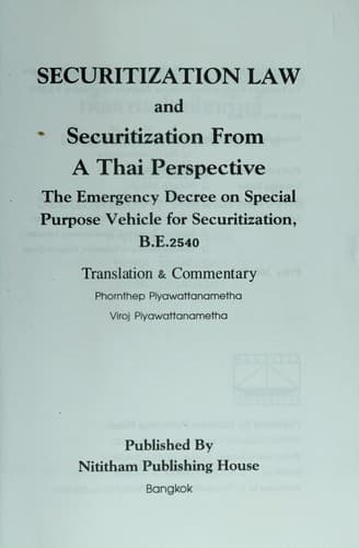 Tapa de Securitization law and securitization form, a Thai perspective
