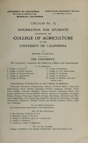 Tapa de Information for students concerning the College of Agriculture of the University of California