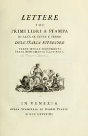 Tapa de Lettere sui primi libri a stampa di alcune città e terre dell' Italia superiore