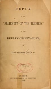 Tapa de Reply to the "Statement of the trustees" of the Dudley Observatory