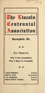 Tapa de The Lincoln Centennial Association, Springfield, Ill