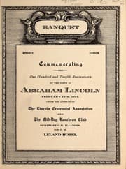 Tapa de [Announcement to the] banquet commemorating the one hundred and twelfth anniversary of the birth of Abraham Lincoln, February 12th, 1921
