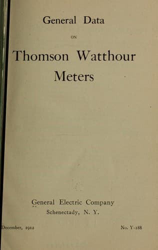 Tapa de General data on Thomson watthour meters