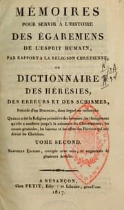 Tapa de Mémoires pour servir a l'histoire des égaremens de l'esprit humain par rapport à la religion chrétienne, ou, Dictionnaire des hérésies, des erreurs et des schismes