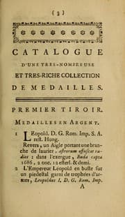 Tapa de Catalogue d'une tres-riche et tres nombreuse collection de medailles d'or, d'argent et de bronze, antiques & modernes ...