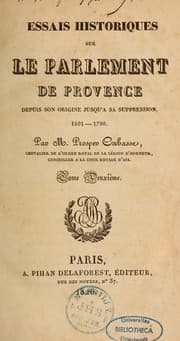 Tapa de Essais historiques sur le Parlement de Provence depuis son origine jusqu'à sa suppression, 1801-1790