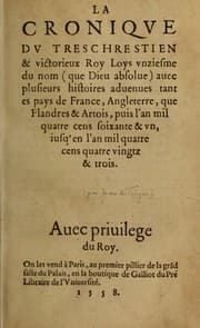 Tapa de La croniqve dv tres chrestien & victorieux Roy Loys vnziesme du nom (que Dieu absolue)