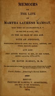 Tapa de Memoirs of the life of Martha Laurens Ramsay, who died in Charleston, S.C. on the 10th of June, 1811, in the 52d year of her age