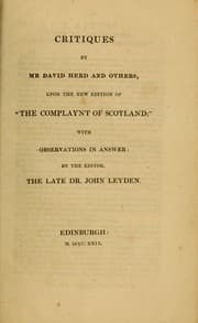 Tapa de Critiques by Mr. David Herd and others, upon the new edition of "The complaynt of Scotland"