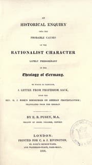 Tapa de An historical enquiry into the probable causes of the rationalist character lately predominant in the theology of Germany