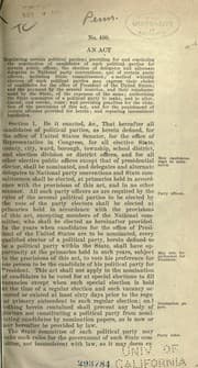 Tapa de An act regulating certain political parties; providing for and regulating the nomination of candidates of such political parties for certain public offices, the election of delegates and alternate delegates to national party conventions, and of certain party officers ...
