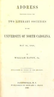 Tapa de Address delivered before the two literary societies of the University of North Carolina, May 31, 1848