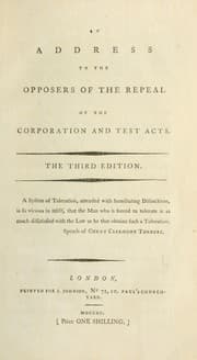 Tapa de An address to the opposers of the repeal of the Corporation and Test Acts