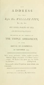 Tapa de An address to the Right Hon. William Pitt, &c. &c. &c. on some parts of his administration