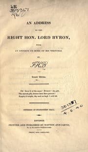 Tapa de An Address to the Right Hon. Lord Byron, with an opinion on some of his writings