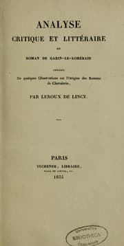 Tapa de Analyse critique et littérature du roman de Garin-le-Lohérain