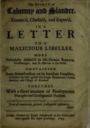 Tapa de The spirit of calumny and slander examin'd, chastised and expos'd