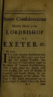 Tapa de Some considerations humbly offered to the Right Reverend the Lordbishop of Exeter ...