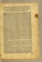 Tapa de Capitulos de reformacion, que su Magestad se sirue de mandar guardar, por esta ley, para el gouierno del reyno