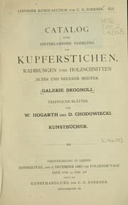 Tapa de Catalog einer hinterlassenen Sammlung von Kupferstichen, Radirungen und Holzschnitten alter und neuerer Meister; treffliche Blätter von W. Hogarth und D. Chodowiecki; Kunstbücher