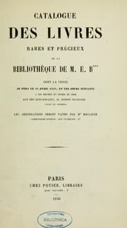 Tapa de Catalogue des livres rares et précieux de la bibliothèque de M. E. B***