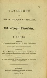 Tapa de Catalogue des livres, Francois et Italiens de la biblioteque circulaire