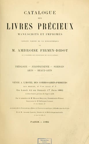 Tapa de Catalogue des livres précieux, manuscrits et imprimés faisant partie de la bibliothèque de ... Théologie, jurisprudence, sciences, arts, beaux-arts
