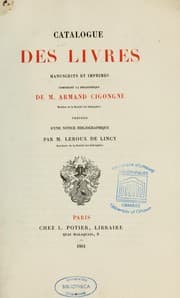 Tapa de Catalogue des livres, manuscrits et imprimés composant la bibliothèque de m. Armand Cigongne --