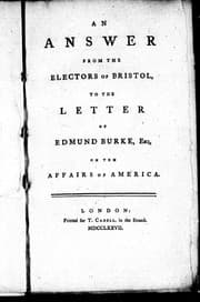 Tapa de An answer from the electors of Bristol to the letter of Edmund Burke, Esq., on the [sic] affairs of America