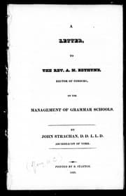 Tapa de A letter, to the Rev. A.N. Bethune, rector of Cobourg, on the management of grammar schools