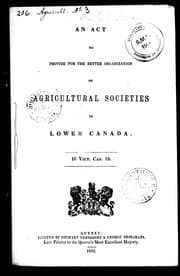 Tapa de An act to provide for the better organization of agricultural societies in Lower Canada