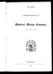Tapa de An Act to incorporate the Montreal Mining Company