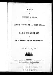 Tapa de An Act to incorporate a company for the construction of a ship canal to connect the waters of Lake Champlain and the River Saint Lawrence