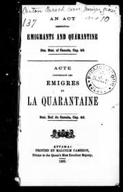 Tapa de An Act respecting emigrants and quarantine