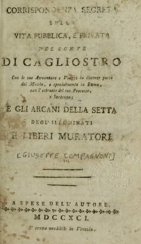 Tapa de Corrispondenza segreta sulla vita pubblica e privata del conte di Cagliostro