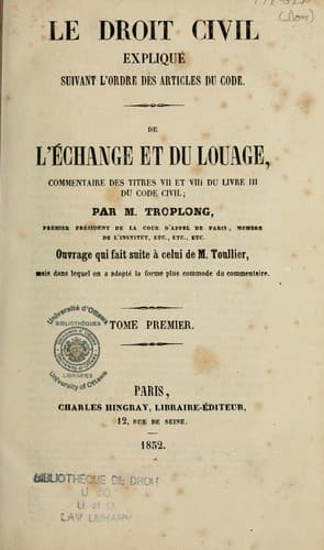 Tapa de De l'échange et du louage