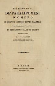Tapa de Del primo libro de' Paralipomeni d'Omero, di Quinto Smirneo detto Calabro