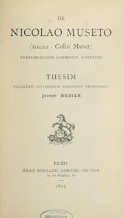 Tapa de De Nicolao Museto (Gallice : Colin Muset), francogallico carminum scriptore