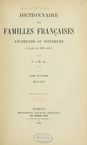 Tapa de Dictionnaire Des Familles Françaises Anciennes Ou Notables A la fin du XIX siècle