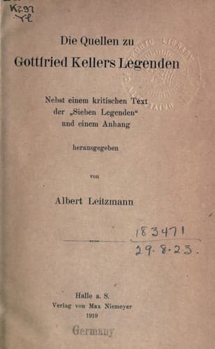 Tapa de Die Quellen zu Gottfried Kellers Legenden