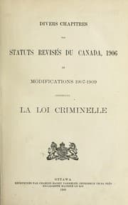 Tapa de Divers chapitres des Statuts revisés du Canada, 1906, et modifications 1907-1909 concernant la Loi criminelle