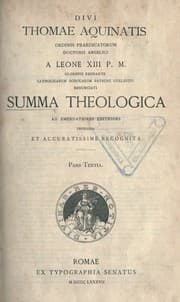 Tapa de Divi Thomae Aquinatis...a Leone XIII P.M. gloriose regnante catholicarum scholarum patroni coelestis renunciati Summa theologica ad emendatiores editiones impressa et accuratissime recognita