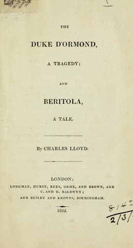 Tapa de The Duke d'Ormond, a tragedy