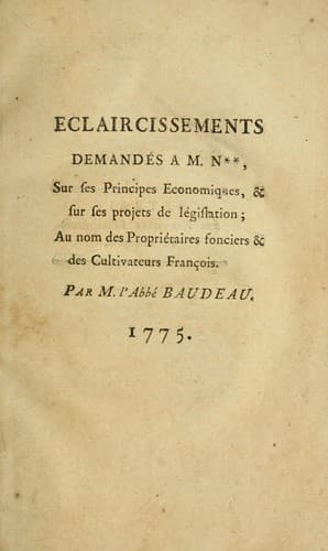 Tapa de Eclaircissements demandés a M. N** [i.e. Necker] sur ses principes economiques