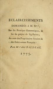 Tapa de Eclaircissements demandés a M. N** [i.e. Necker] sur ses principes economiques