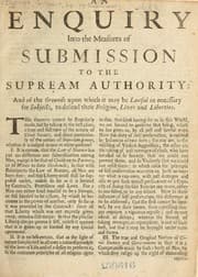Tapa de An enquiry into the measures of submission to the supream authority: and of the grounds upon which it may be lawful or necessary for subjects, to defend their religion, lives and liberties