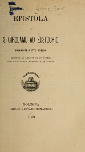 Tapa de Epistola di S. Girolamo ad Eustochio
