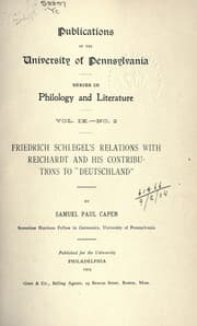 Tapa de Friedrich Schlegel's relations with Reichardt and his contributions to "Deutschland"
