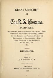 Tapa de Great speeches of Col. R.G. Ingersoll