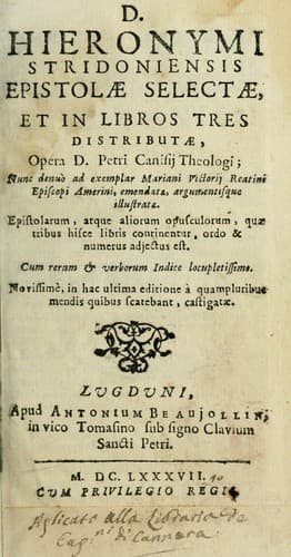 Tapa de Hieronymi Stridoniensis Epistolae selectae et in libros tres distributae